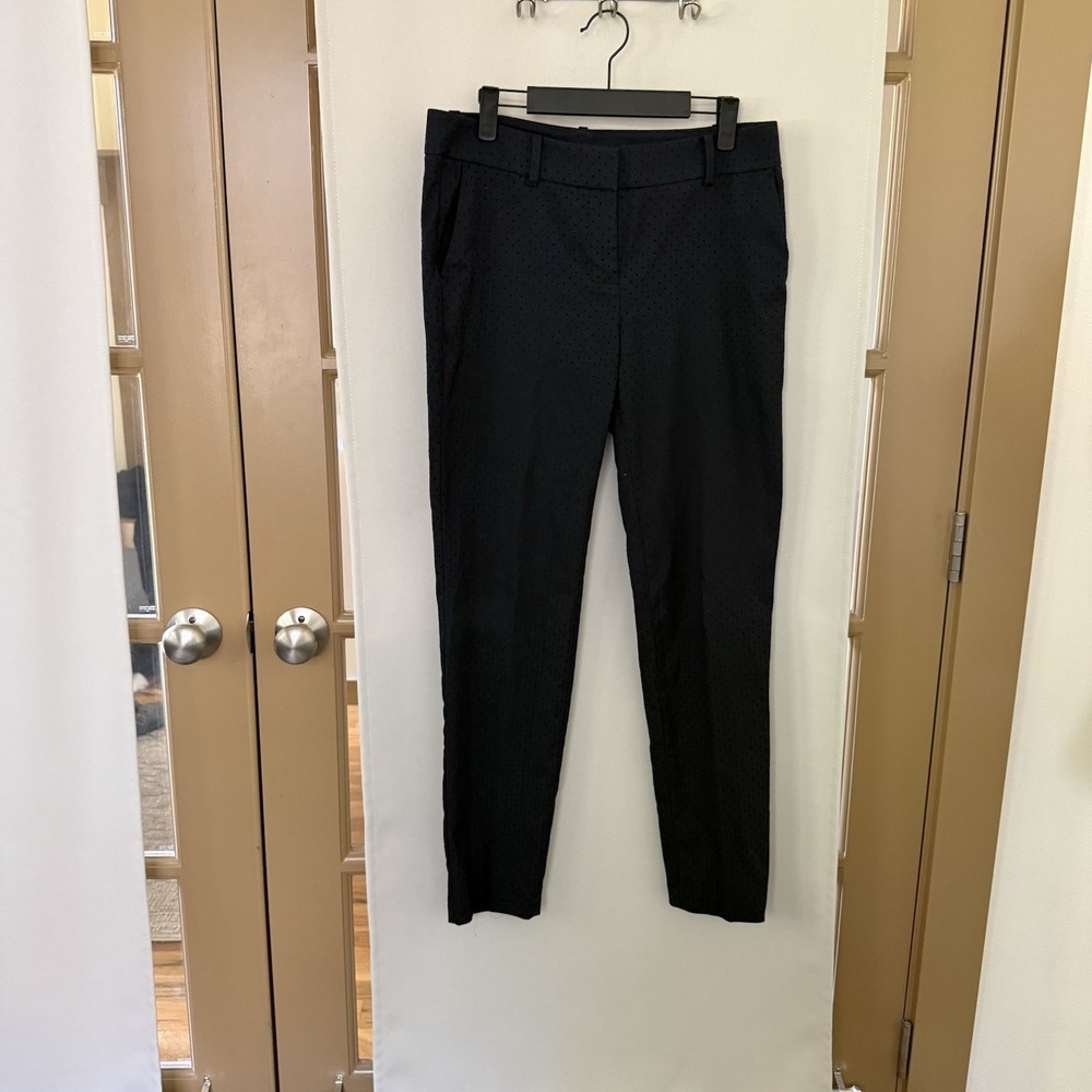Ann Taylor Womens 6 Black Velour Polka Dot Dress Pants Slacks Skinny Leg